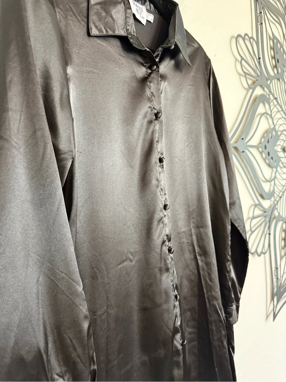 PRINCESS POLLY 90210 Satin Shirt Mini Dress - Black - Size 6 - Picture 8 of 11